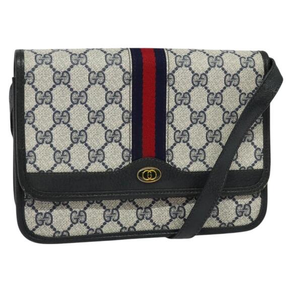 GUCCI GG Supreme Sherry Line Shoulder Bag Pvc Navy Gold - Picture 1 of 16
